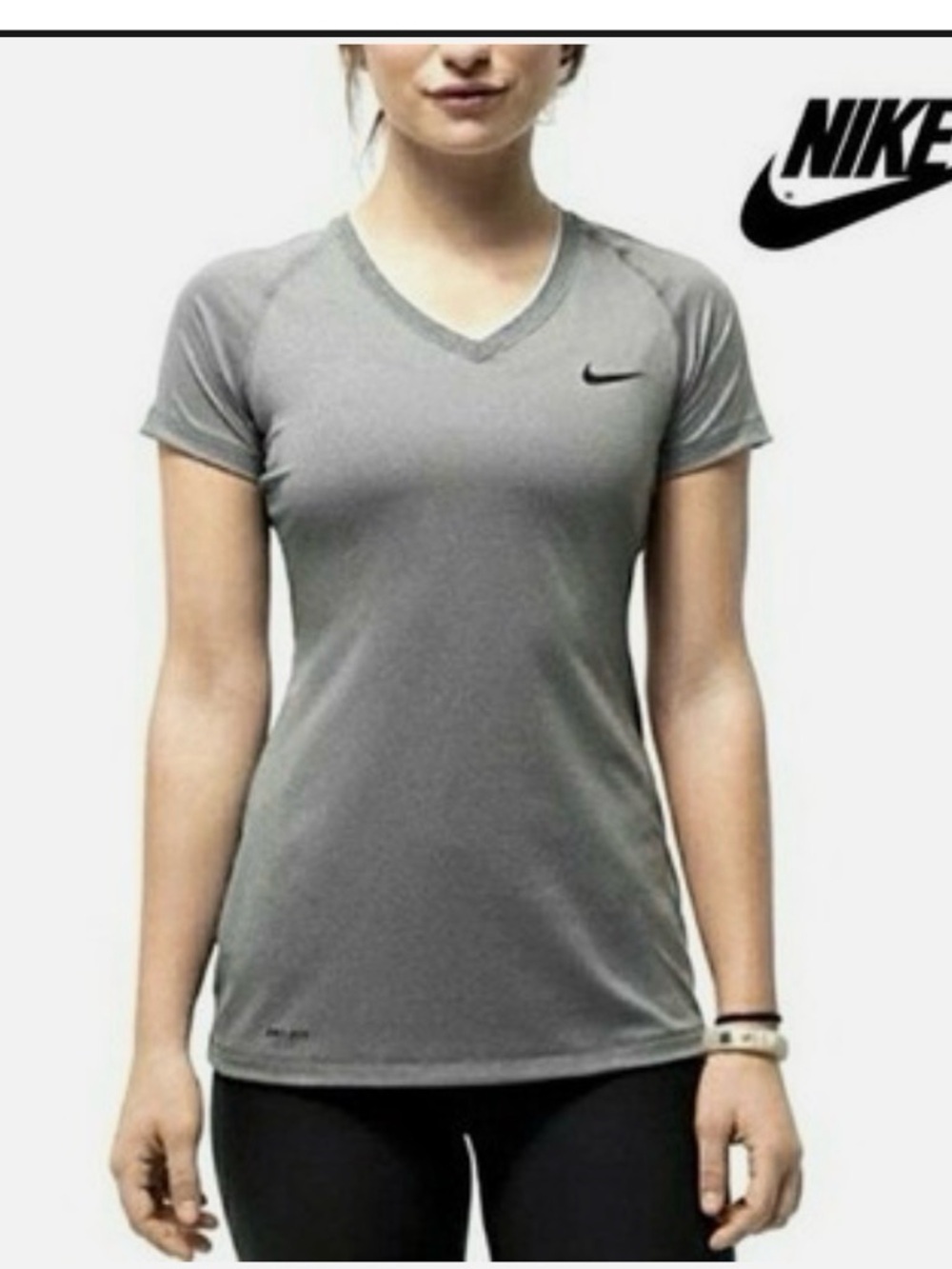Nike Pro Women's Gray Dri-FIT V-Neck T-Shirt Size S Workout Top